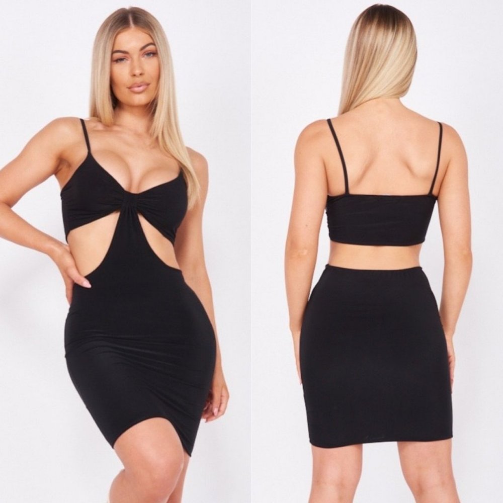 Black Sleeveless V-Neck Cutout Bodycon Mini Dress - Picture 1 of 13